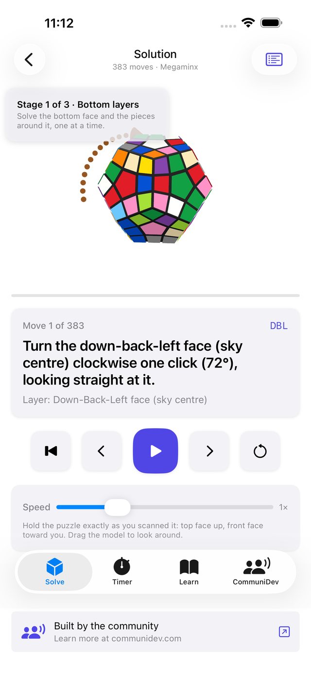 CommuniCube Megaminx solution in stages