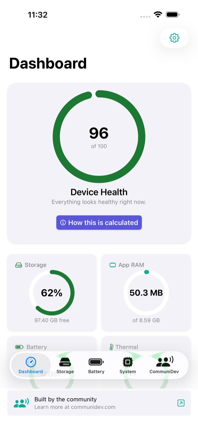 CommuniDevice dashboard on iPhone