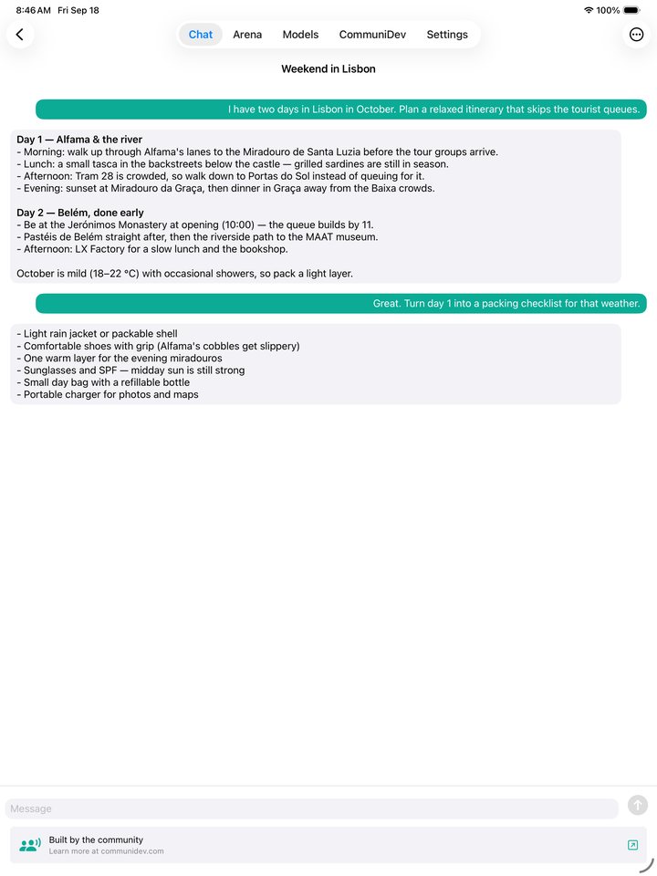 CommuniLLM chat on iPad